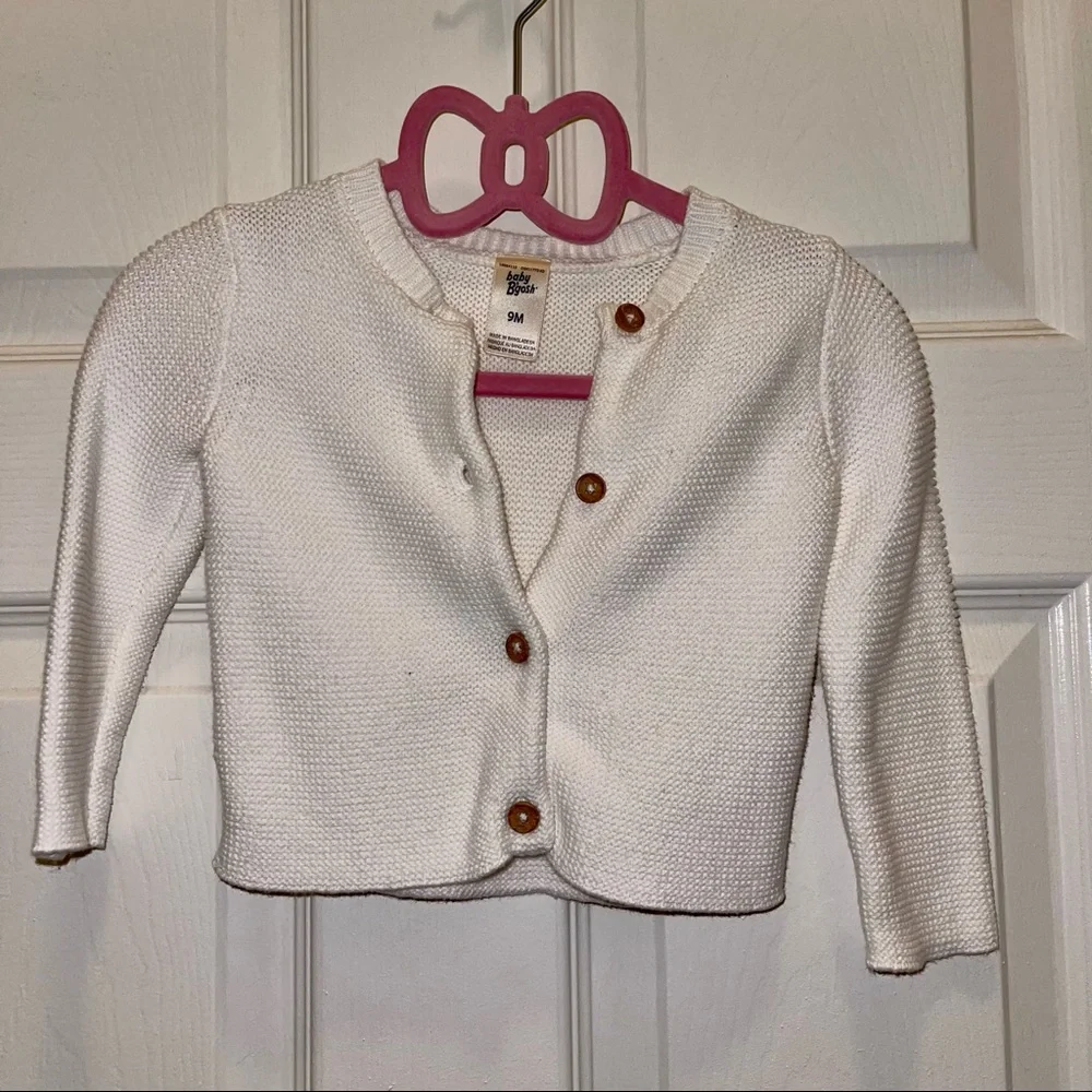 Baby B’Gosh Classic Preppy White Cotton Knit Button Down Cardigan 9 Months